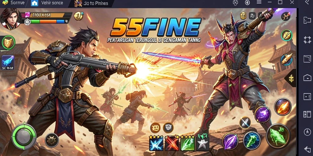 Gameplay 55FIVE dengan pertarungan seru dan grafis menakjubkan.
