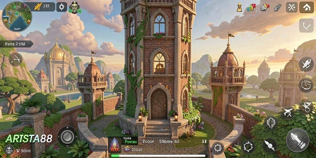 Tampilan gameplay menara yang menegangkan di ARISTA88.