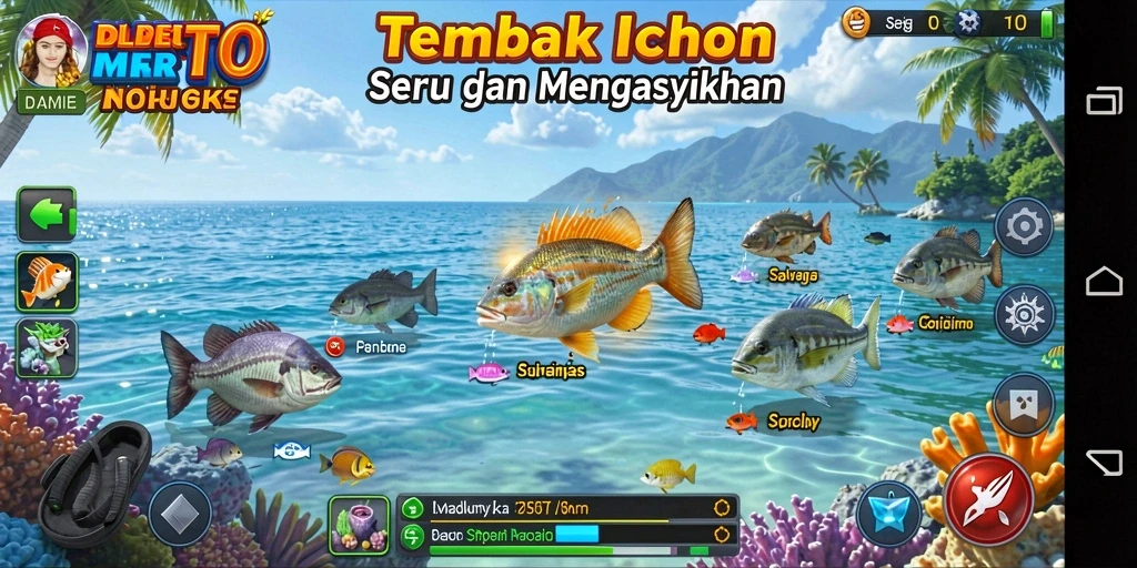 Tampilan gameplay dari DIREKTURTOTO yang menegangkan saat berburu ikan.