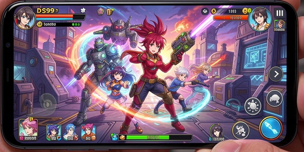 Gameplay DS99 menampilkan karakter anime yang beraksi dalam petualangan seru.