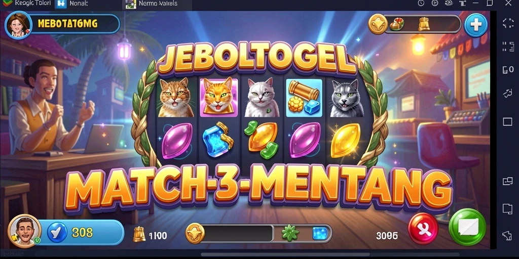 Tampilan gameplay JEBOLTOGEL yang menampilkan keseruan permainan Match-3.