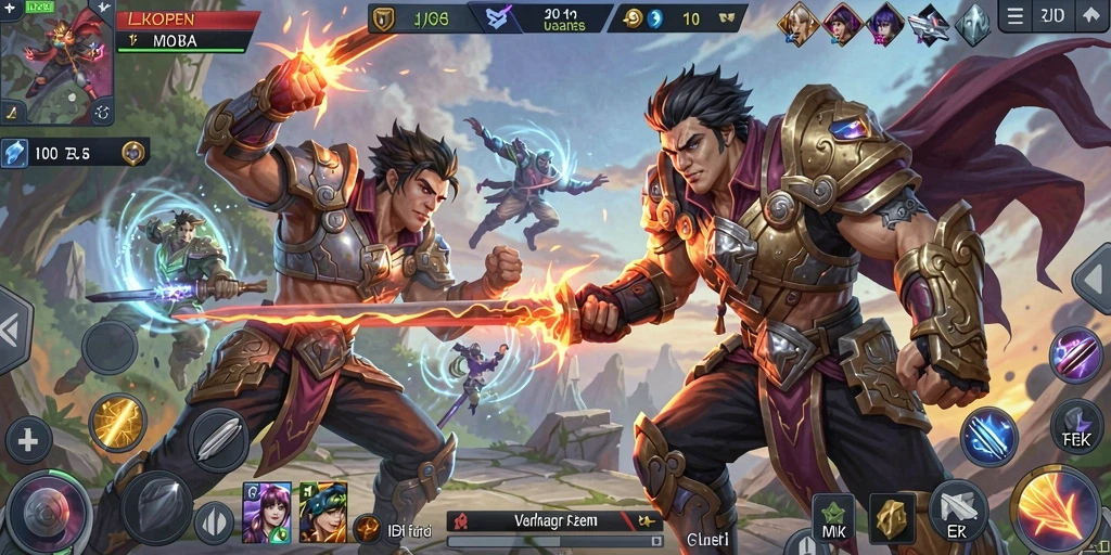 Tangkapan layar LKOPEN dengan intensitas pertempuran MOBA yang seru.