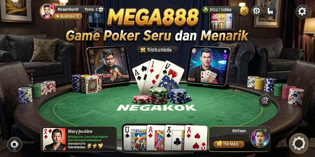 Tangkapan layar MEGA888 menampilkan momen intens permainan Poker.