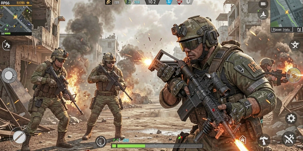 Screenshot gameplay <strong>RP66</strong> menampilkan aksi tembak-menembak yang intens.