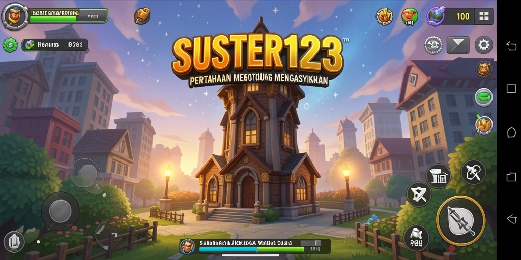 Gameplay SUSTER123 menampilkan aksi menara pertahanan yang seru.